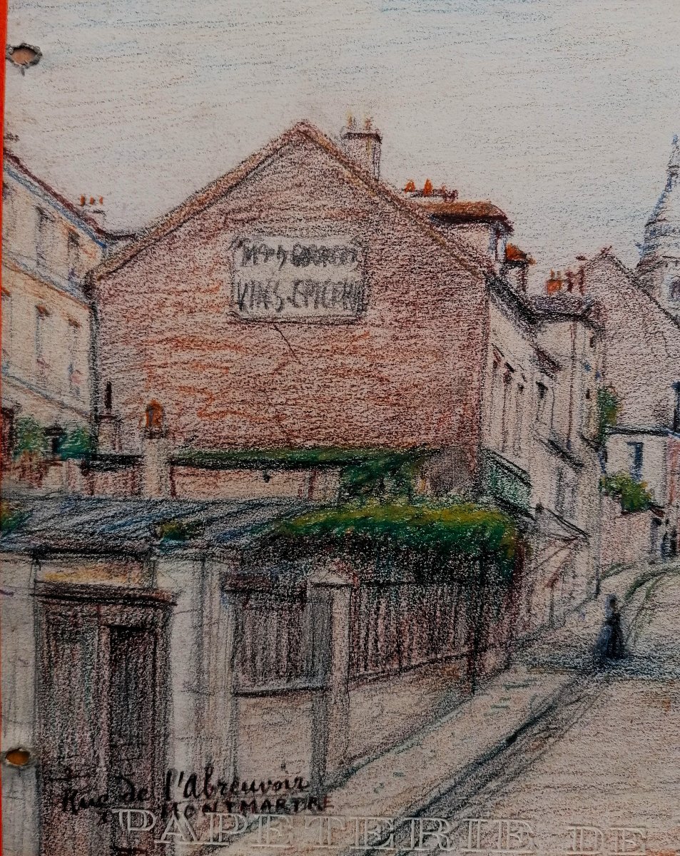 LEON RENIER - DESSIN CRAYON GRAS - RUE DE L'ABREUVOIR - MONTMARTRE - SACRE COEUR - 1917 - 3/3-photo-3