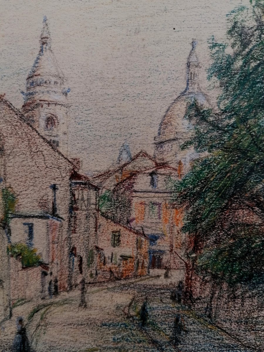 LEON RENIER - DESSIN CRAYON GRAS - RUE DE L'ABREUVOIR - MONTMARTRE - SACRE COEUR - 1917 - 3/3-photo-4