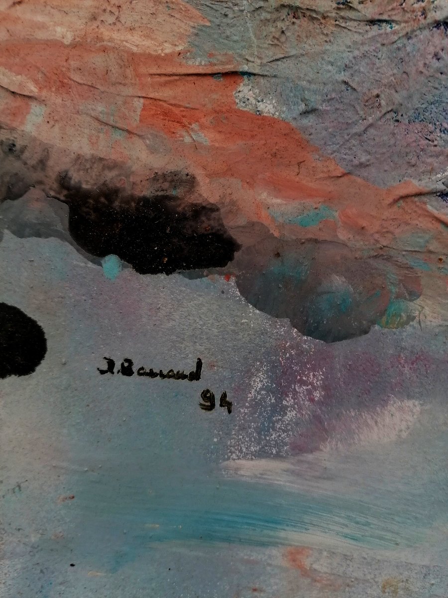 JOSETTE BARRAUD - BORDEAUX - LIBOURNE - HUILE SUR TOILE ABSTRAITE - XXEME SIECLE --photo-3