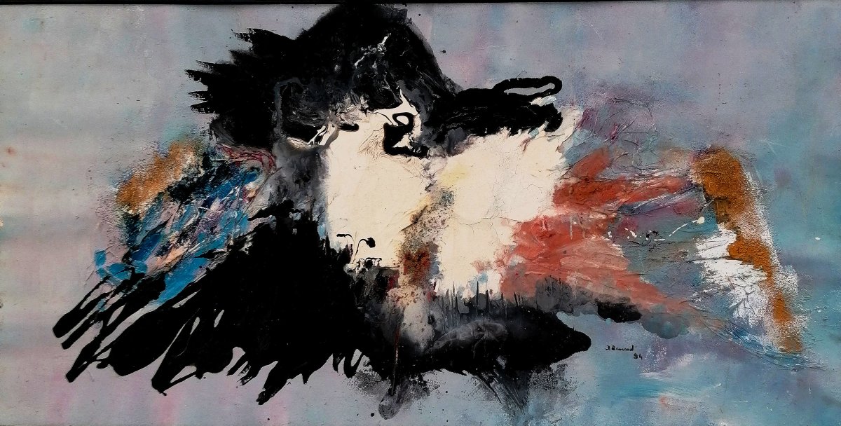 JOSETTE BARRAUD - BORDEAUX - LIBOURNE - HUILE SUR TOILE ABSTRAITE - XXEME SIECLE -
