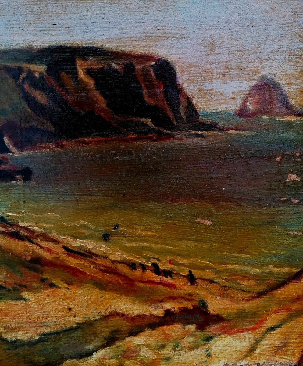 HUILE SUR BOIS - MARINE - VUE DE LA BRETAGNE - XXEME SIECLE - TRACE DE SIGNATURE --photo-2