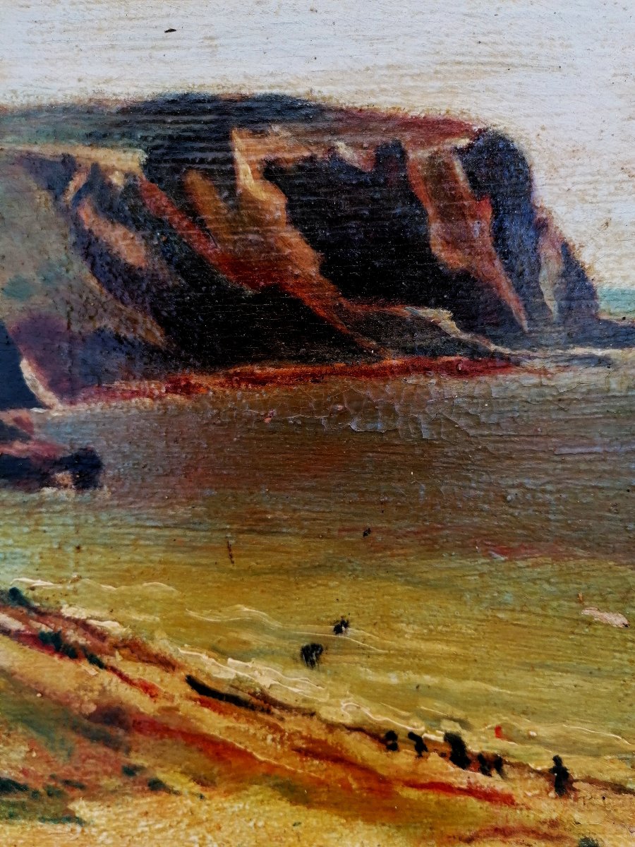 HUILE SUR BOIS - MARINE - VUE DE LA BRETAGNE - XXEME SIECLE - TRACE DE SIGNATURE --photo-3