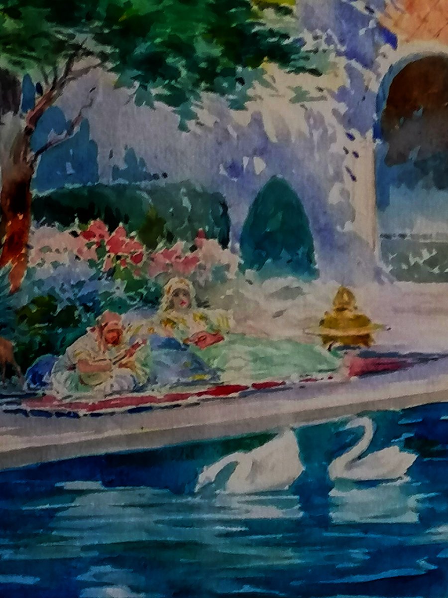 Juan (jean) Sala 1869–1918 - Orientalist Watercolor - The Alhambra In Granada - -photo-1