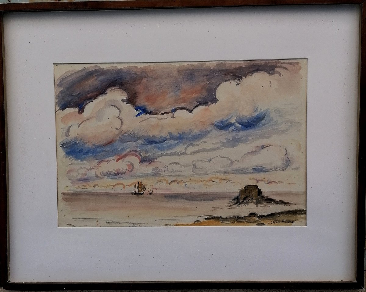 Emile Othon Friez - Watercolor - Seascape - Le Grand Be? Saint-malo? Post-impressionist - 1935-photo-2