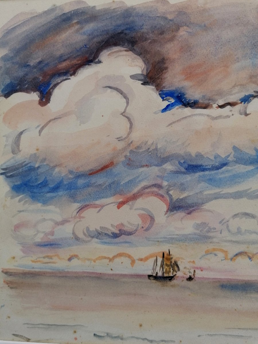 Emile Othon Friez - Watercolor - Seascape - Le Grand Be? Saint-malo? Post-impressionist - 1935-photo-4