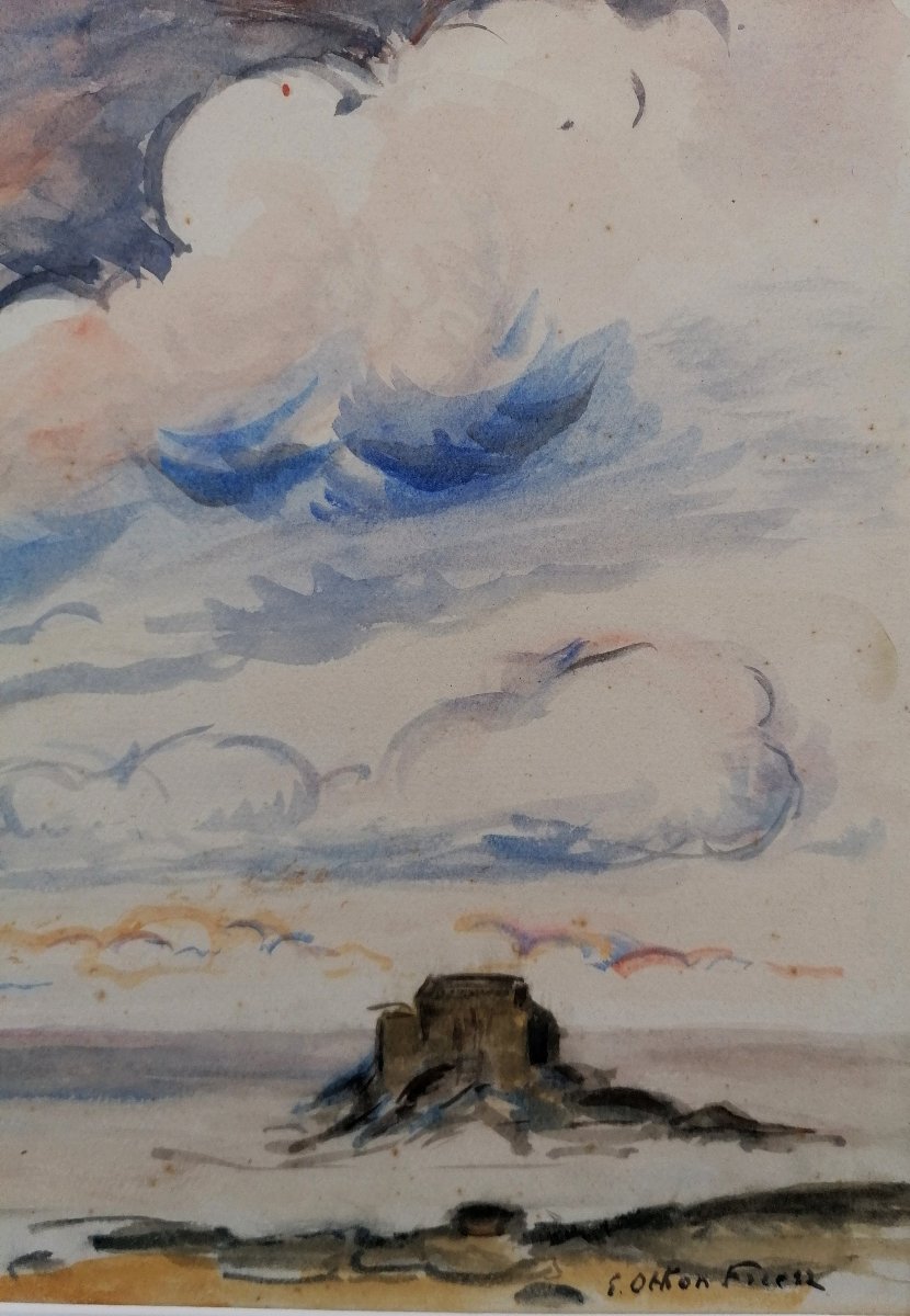 Emile Othon Friez - Watercolor - Seascape - Le Grand Be? Saint-malo? Post-impressionist - 1935-photo-1