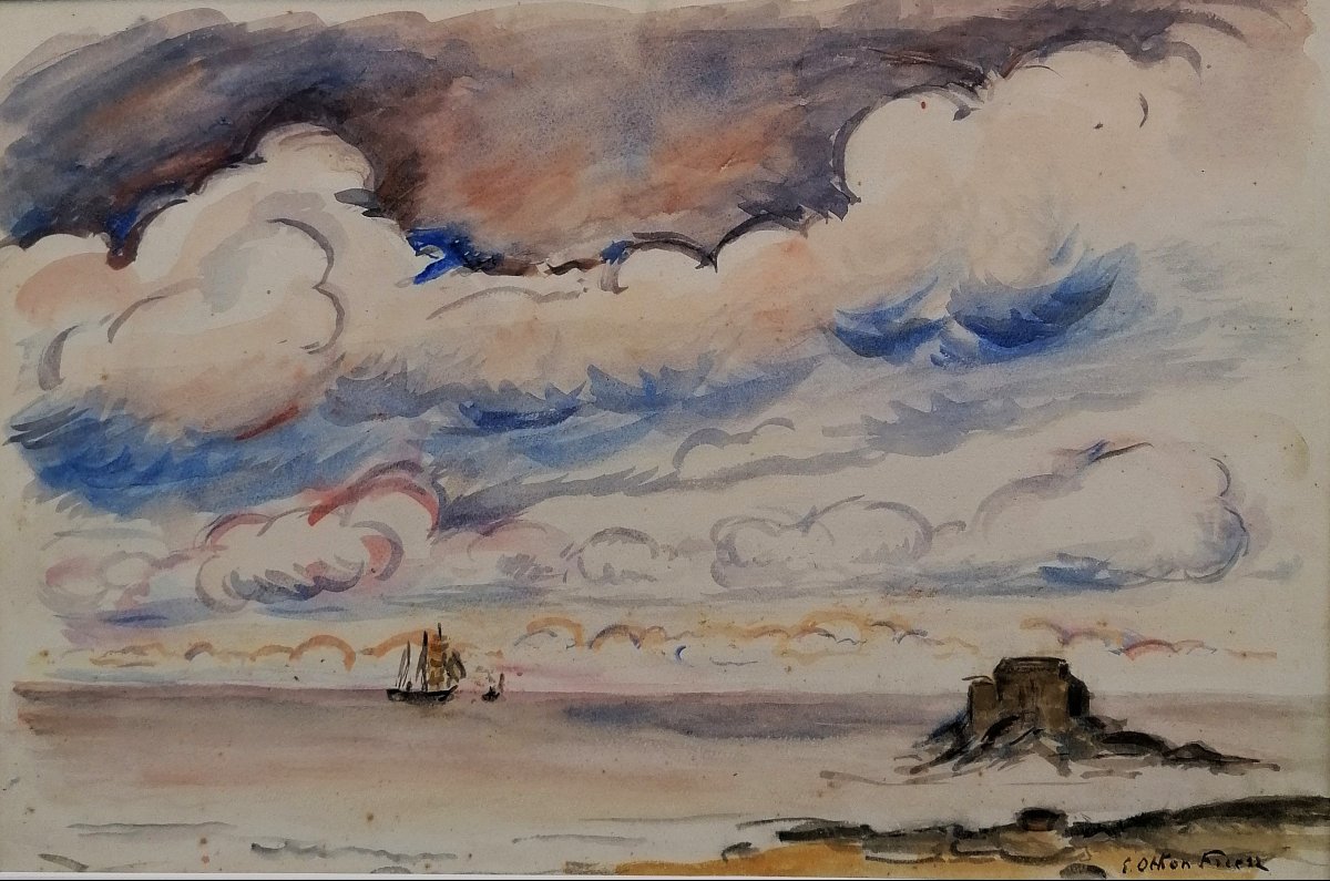 Emile Othon Friez - Watercolor - Seascape - Le Grand Be? Saint-malo? Post-impressionist - 1935