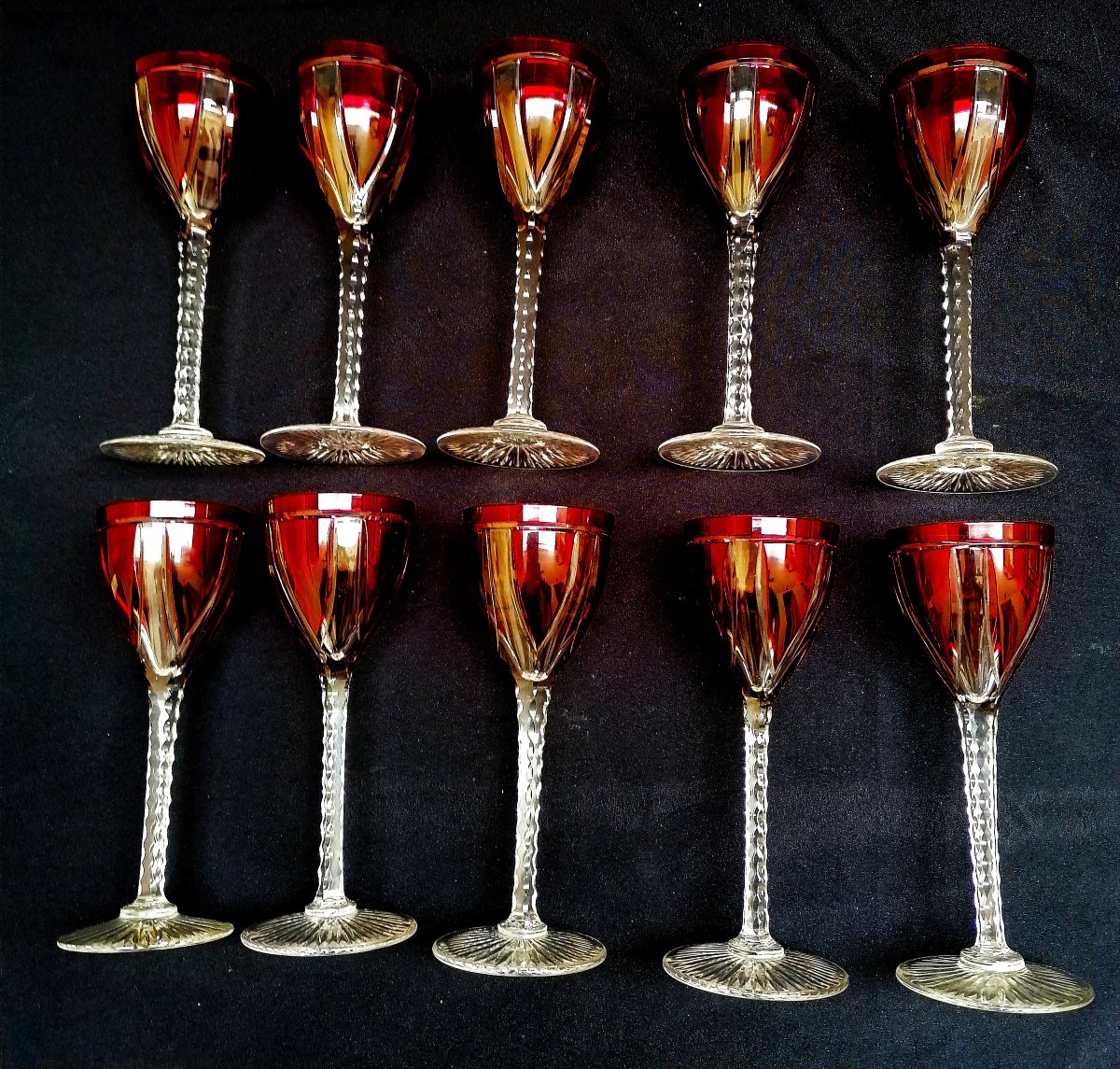 ENSEMBLE DE 10 VERRES ROUGE  A VIN DU RHIN ROEMER  - CRISTAL TAILLE DE SAINT LOUIS - ART DECO-photo-3