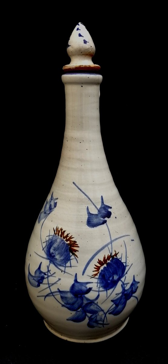GUY ROLAND MARCY - CERAMIQUE - BOUTEILLE DECOR AUX CHARDONS - XXEME SIECLE -