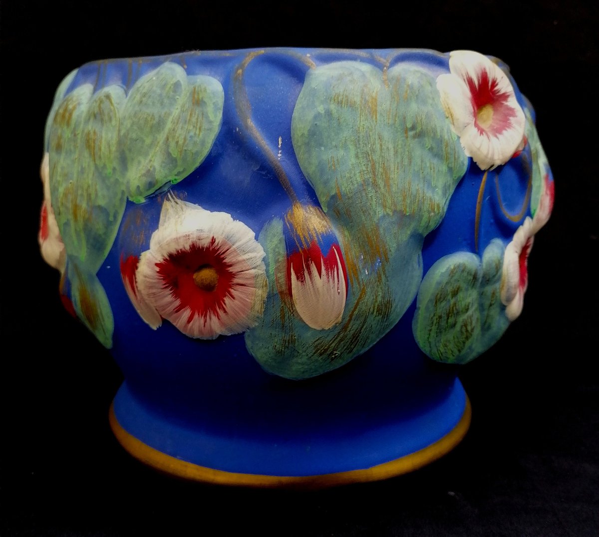 JARDINIERE EN BISCUIT D'EPOQUE ART NOUVEAU - DECOR DE FLEURS - DECOR PEINT NON EMAILLE - -photo-4
