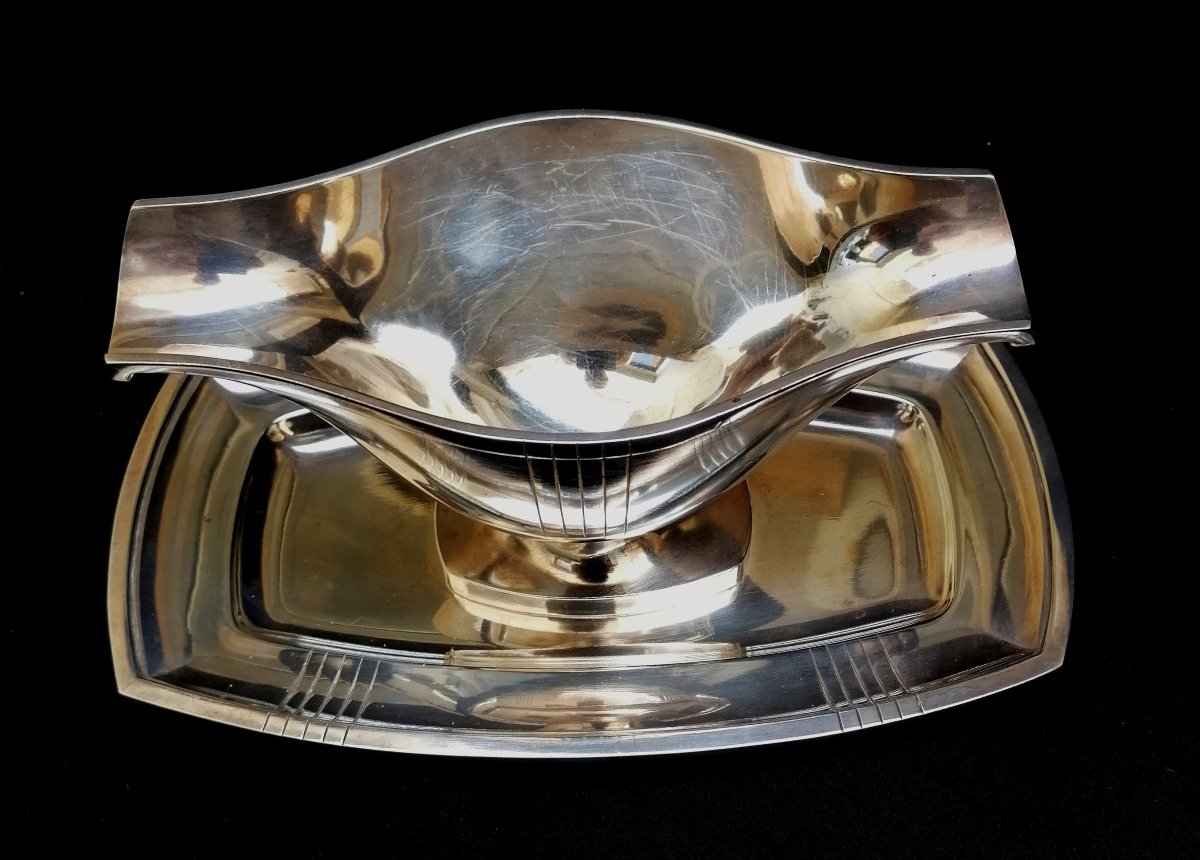 ORFEVRE ROUX  MARQUIAND - SAUCIERE EN METAL ARGENTE - ART DECO - XXEME SIECLE --photo-2