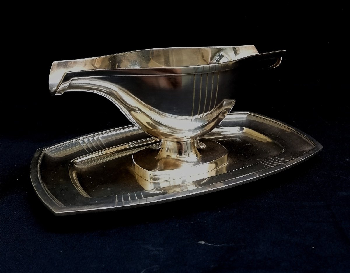 ORFEVRE ROUX  MARQUIAND - SAUCIERE EN METAL ARGENTE - ART DECO - XXEME SIECLE --photo-3