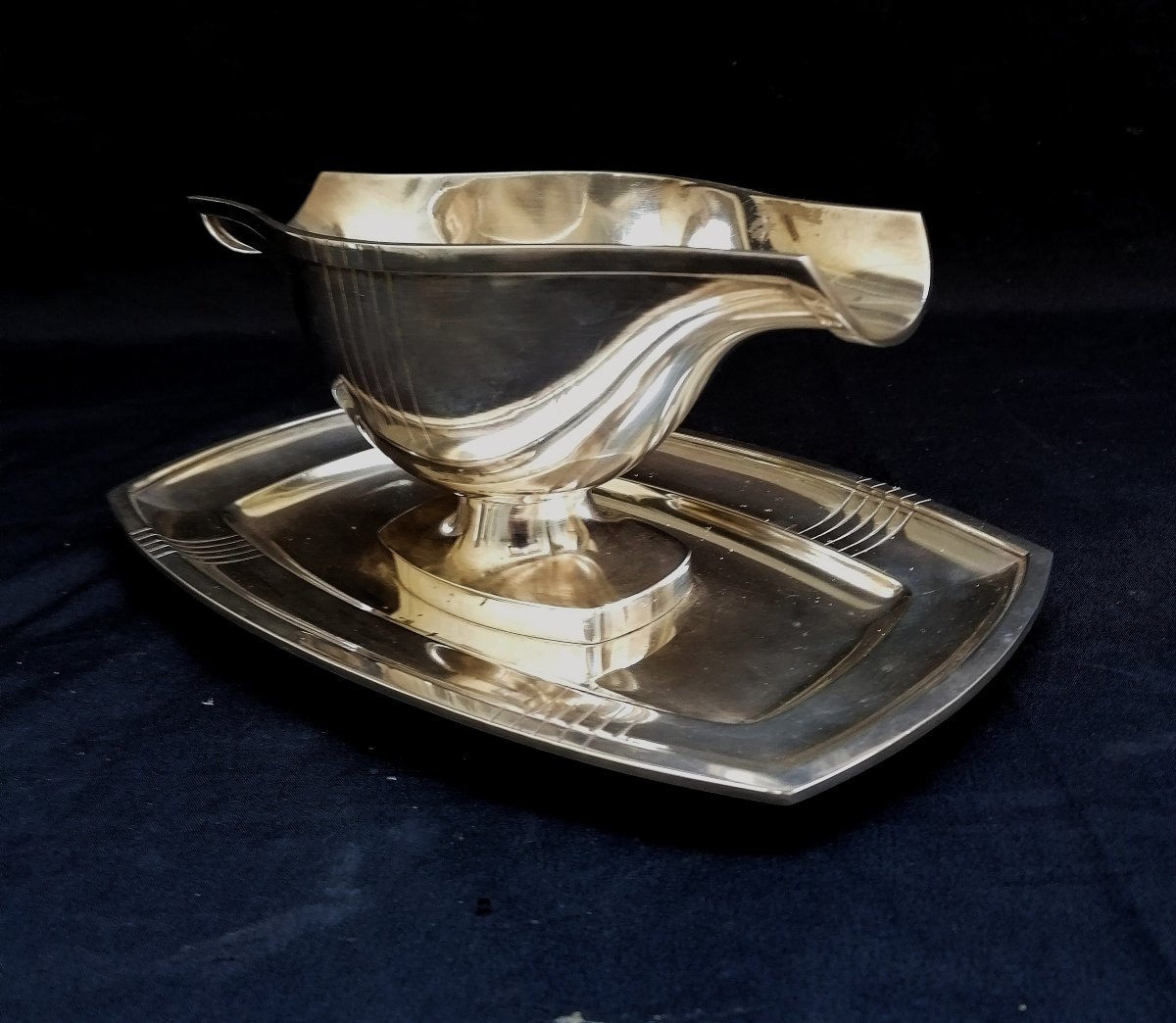 ORFEVRE ROUX  MARQUIAND - SAUCIERE EN METAL ARGENTE - ART DECO - XXEME SIECLE --photo-4