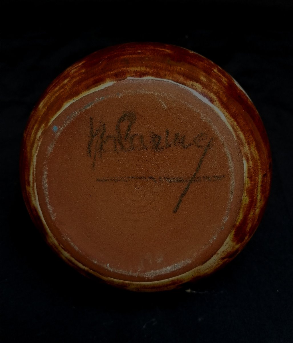 JEAN CLAUDE MALARMEY - VASE PIQUE FLEURS - DECOR AUX FEUILLES - CERAMIQUE - CIRCA 1960 --photo-1