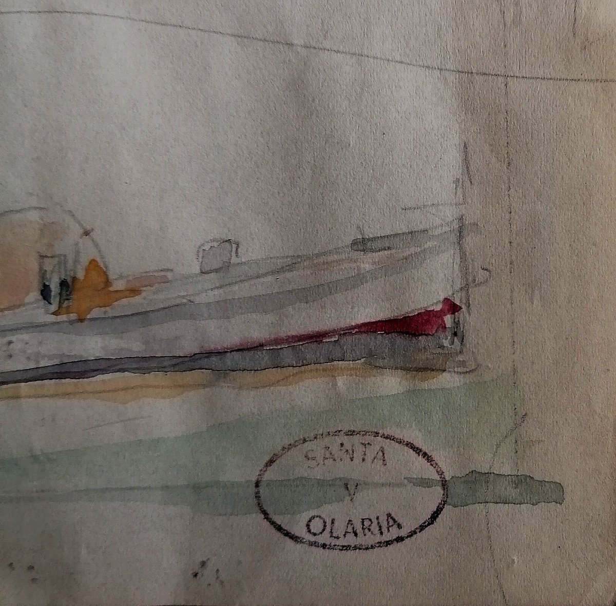 VICENTE SANTAOLARIA - AQUARELLE - PORTRAIT D'UN NAVIRE - ECOLE ESPAGNOLE - -photo-2
