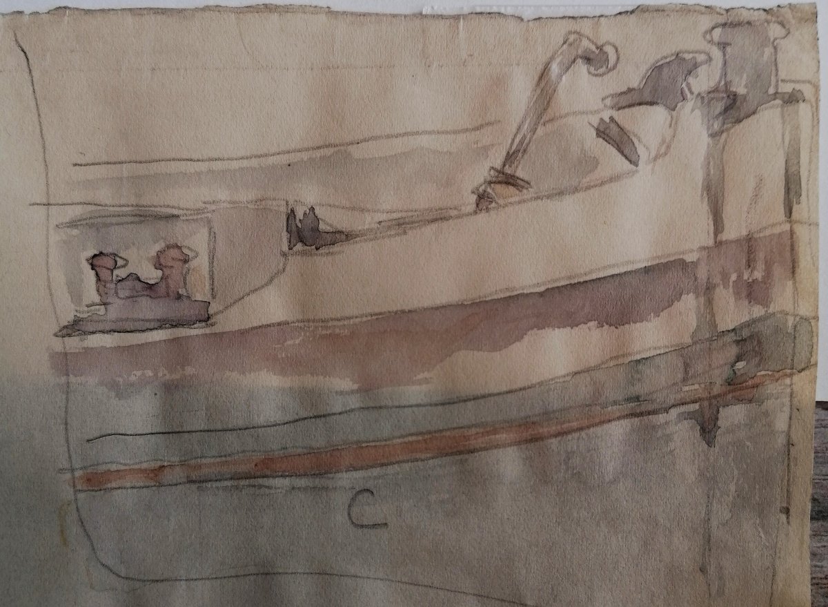 VICENTE SANTAOLARIA - AQUARELLE - PORTRAIT D'UN NAVIRE - ECOLE ESPAGNOLE - -photo-4