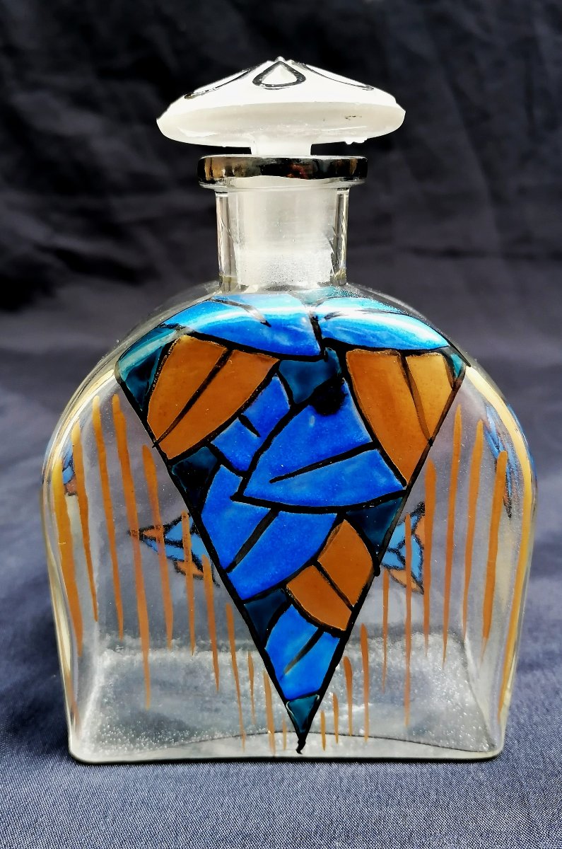 Toiletry Set - Enameled Glass - Art Deco - Geometric Pattern With Gold Accents - -photo-3