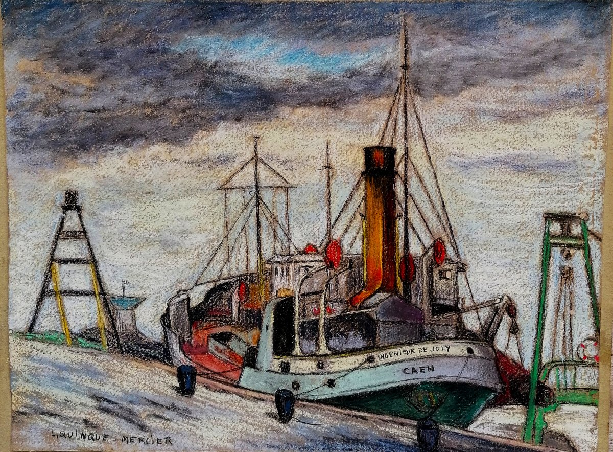 Pastel - The Joly Engineer Harbour Drag - The Epic Of June 17, 1940 - Heroic Role - Quinque-mercier