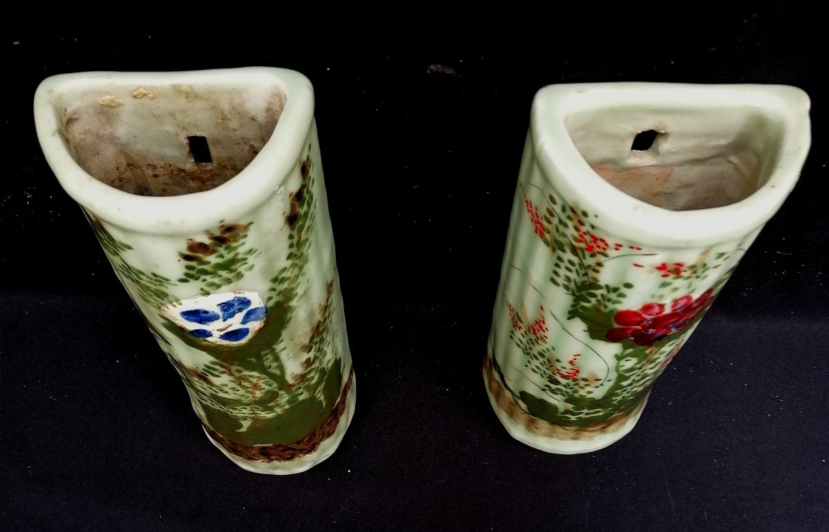 DEUX BOUQUETIERES EN PORCELAINE CELADON DU JAPON - EPOQUE MEIJI - FIN XIXEME --photo-3