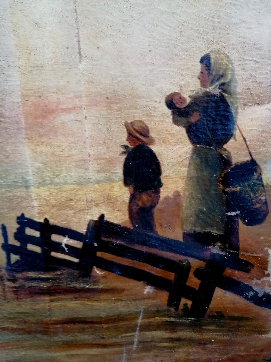 Oil On Canvas - Seascape - Departure Of The Fishing Boat - 19th Century - Needs Restoration - Cote d'Opale?-photo-4
