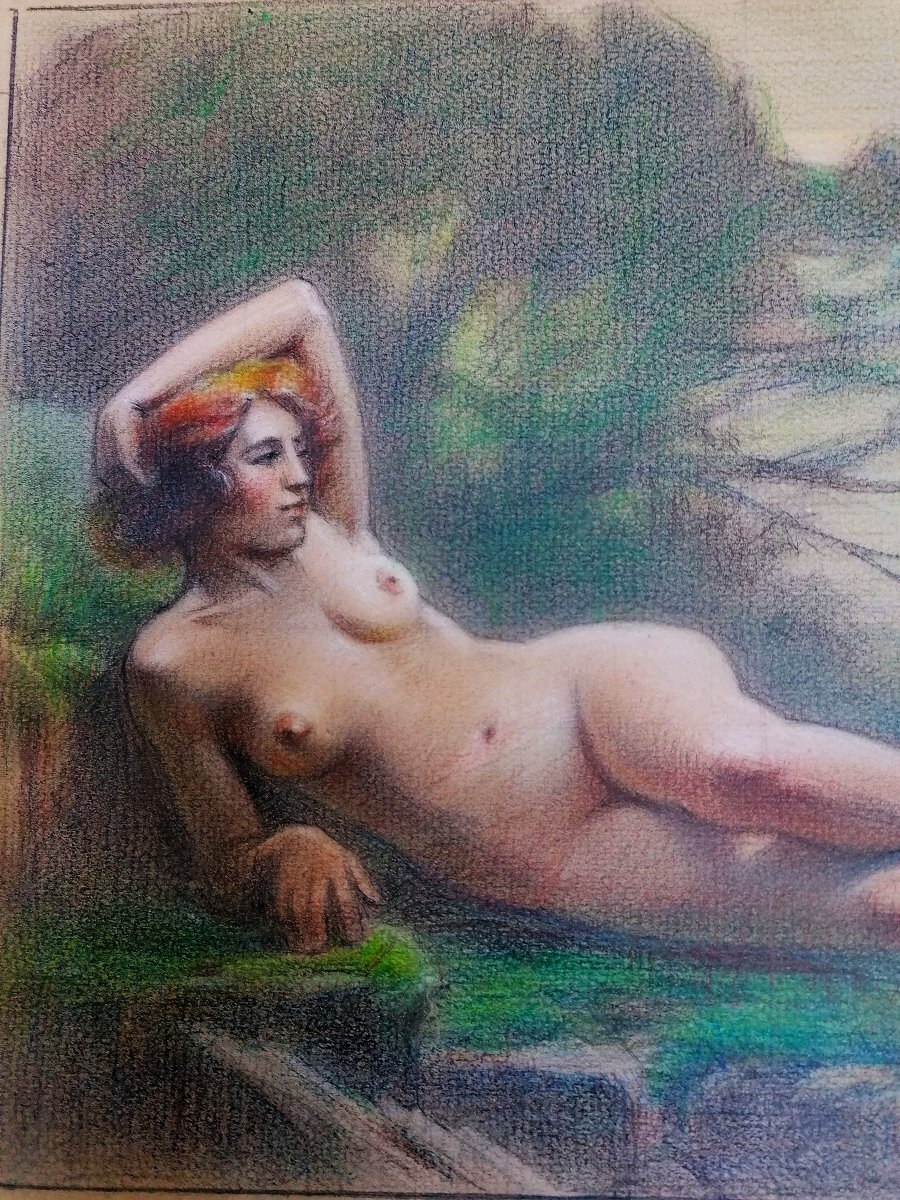 Pastel Or Colored Pencils - Female Nude - Late 19th Century - 1/2-photo-2