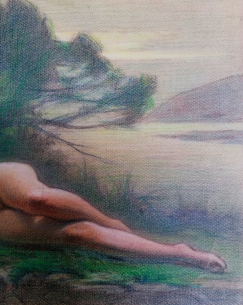Pastel Or Colored Pencils - Female Nude - Late 19th Century - 1/2-photo-3