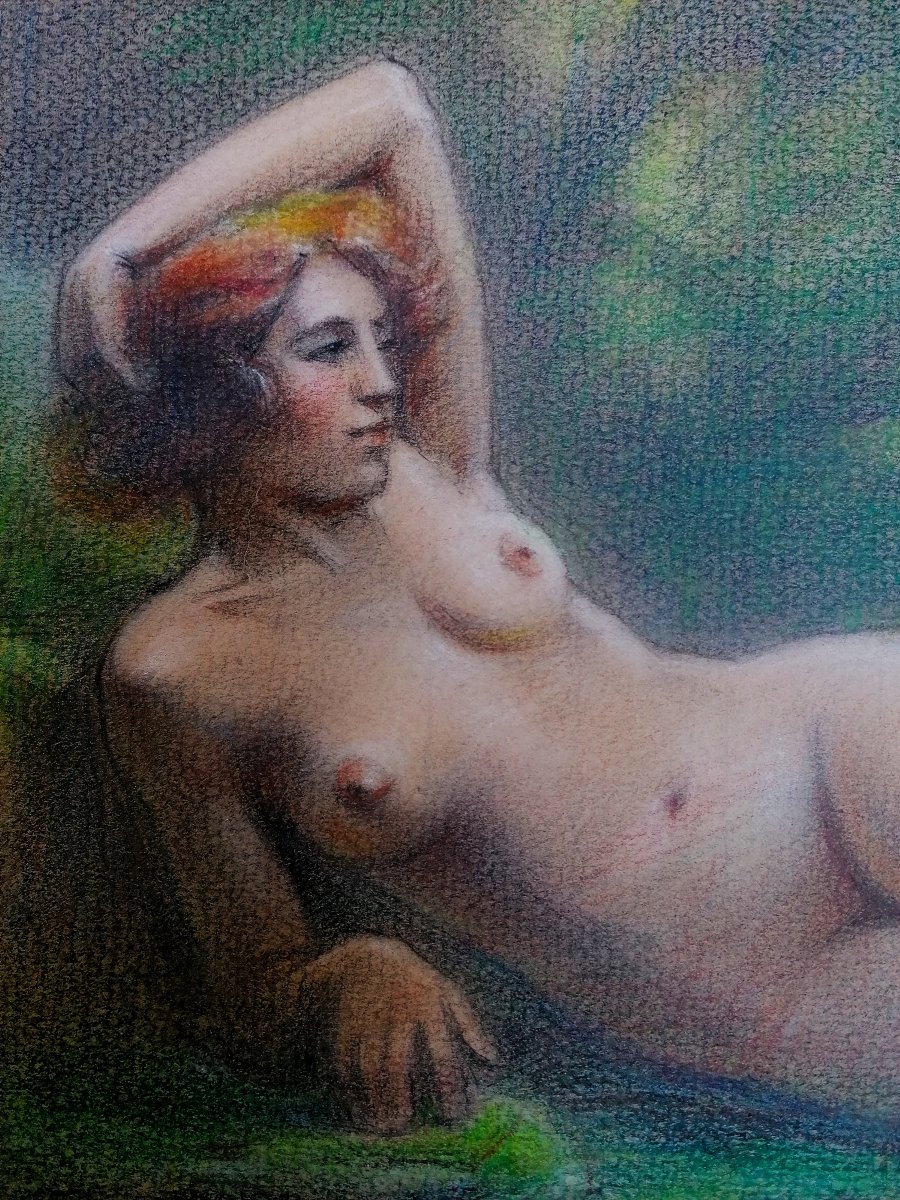 Pastel Or Colored Pencils - Female Nude - Late 19th Century - 1/2-photo-4