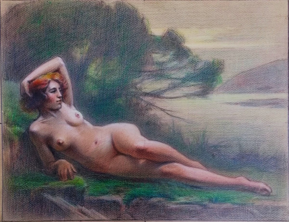Pastel Or Colored Pencils - Female Nude - Late 19th Century - 1/2