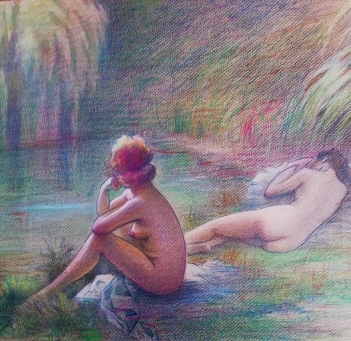PASTEL OU CRAYONS DE COULEURS - NUS FEMININS - FIN DU XIXEME - 2/2-photo-2