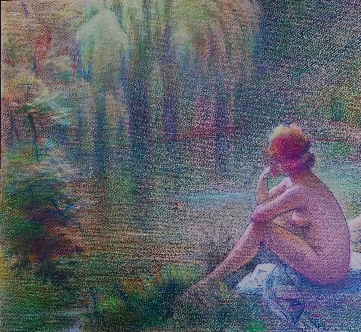 PASTEL OU CRAYONS DE COULEURS - NUS FEMININS - FIN DU XIXEME - 2/2-photo-3