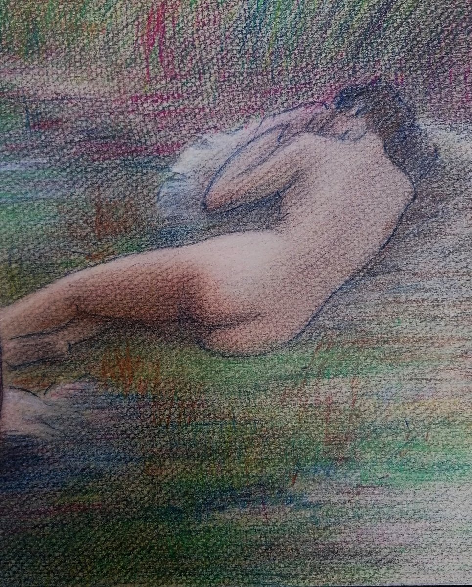 PASTEL OU CRAYONS DE COULEURS - NUS FEMININS - FIN DU XIXEME - 2/2-photo-1