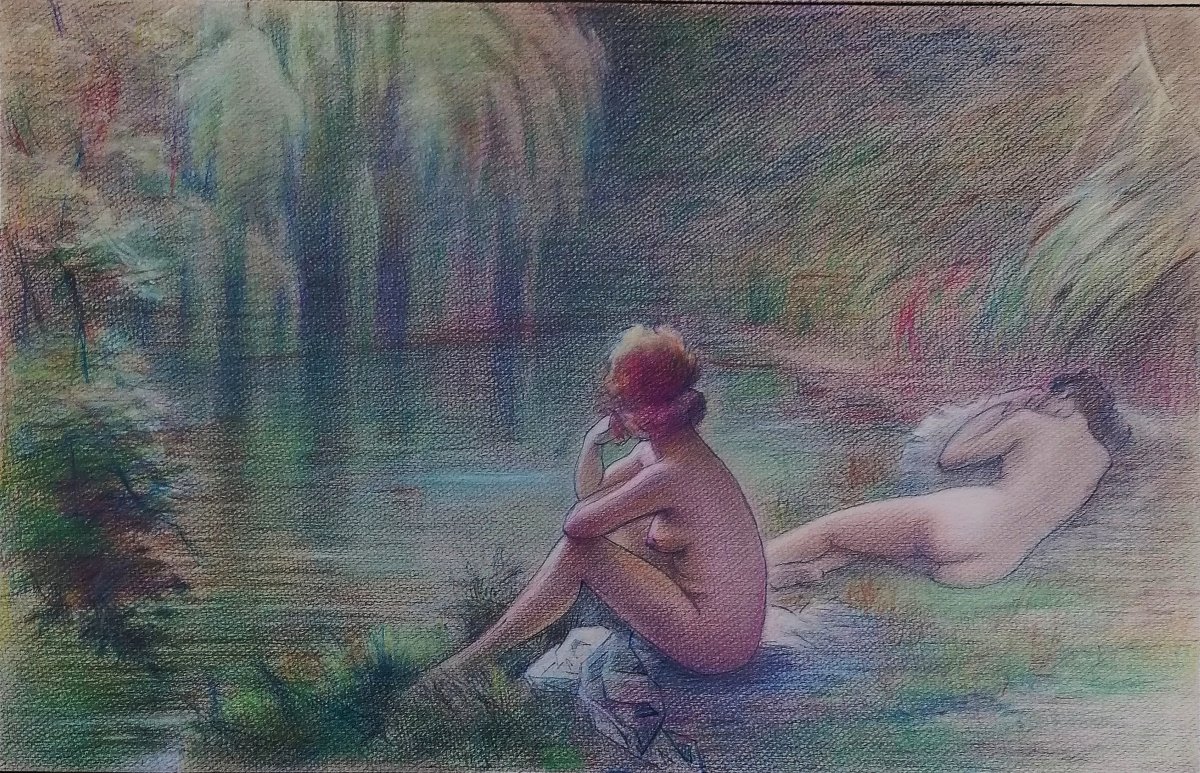 PASTEL OU CRAYONS DE COULEURS - NUS FEMININS - FIN DU XIXEME - 2/2