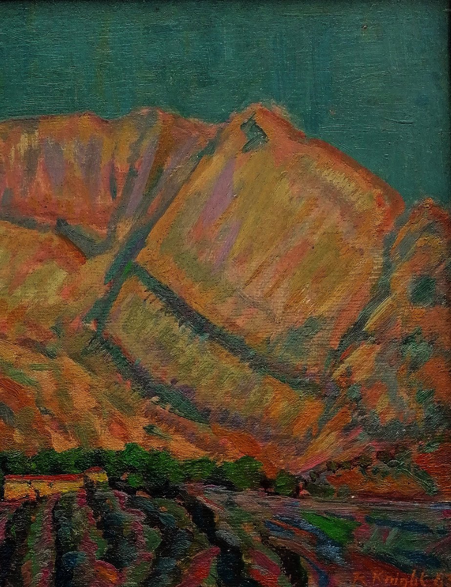 R. KNIGHT 1963 - HUILE SUR CARTON - PAYSAGE POST IMPRESSIONNISTE - -photo-1