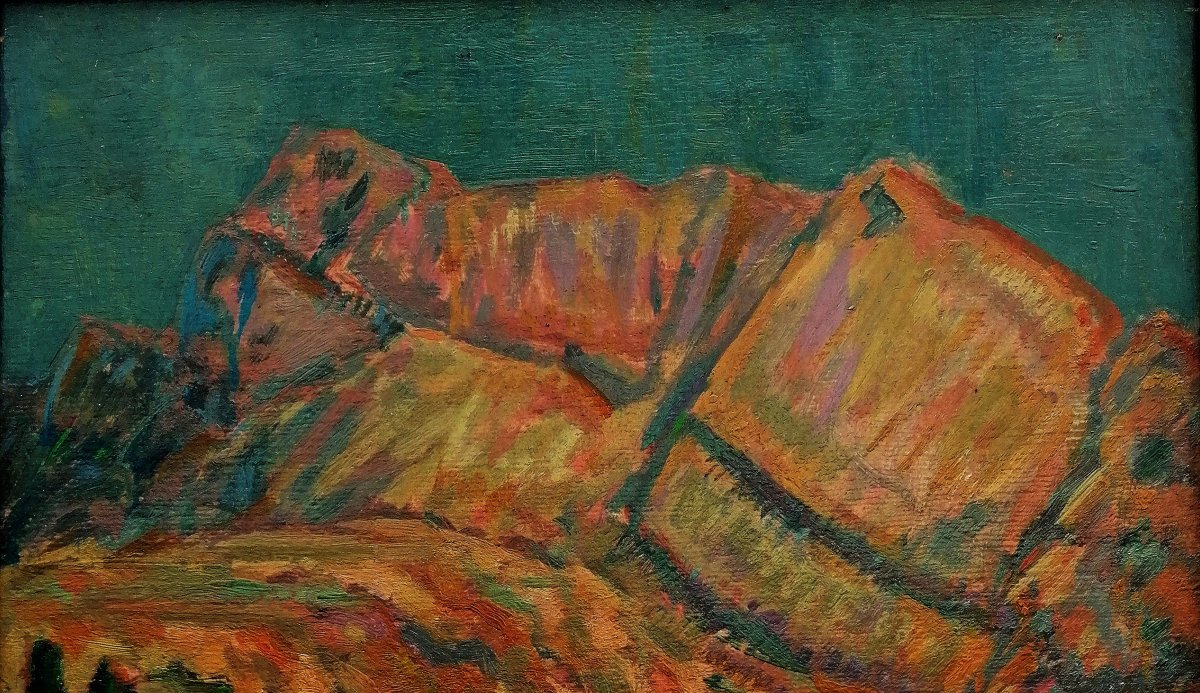 R. KNIGHT 1963 - HUILE SUR CARTON - PAYSAGE POST IMPRESSIONNISTE - -photo-3