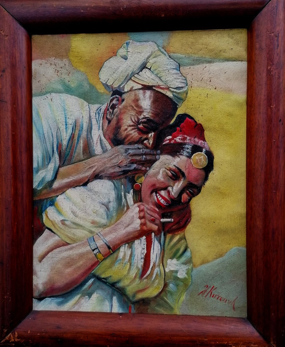 Oil On Canvas - Orientalist School - Portrait - Algerian Couple? - Early 20th Century - -photo-2
