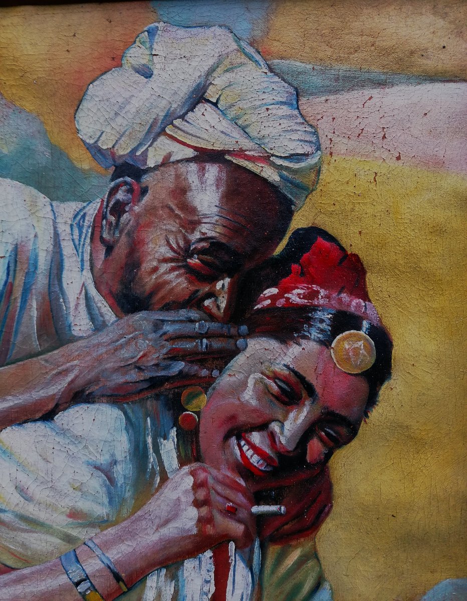 Oil On Canvas - Orientalist School - Portrait - Algerian Couple? - Early 20th Century - -photo-4