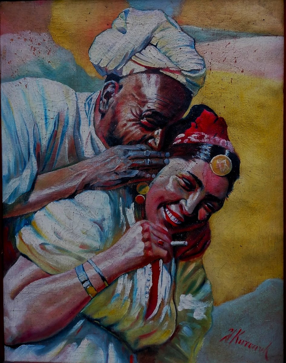 Oil On Canvas - Orientalist School - Portrait - Algerian Couple? - Early 20th Century - 