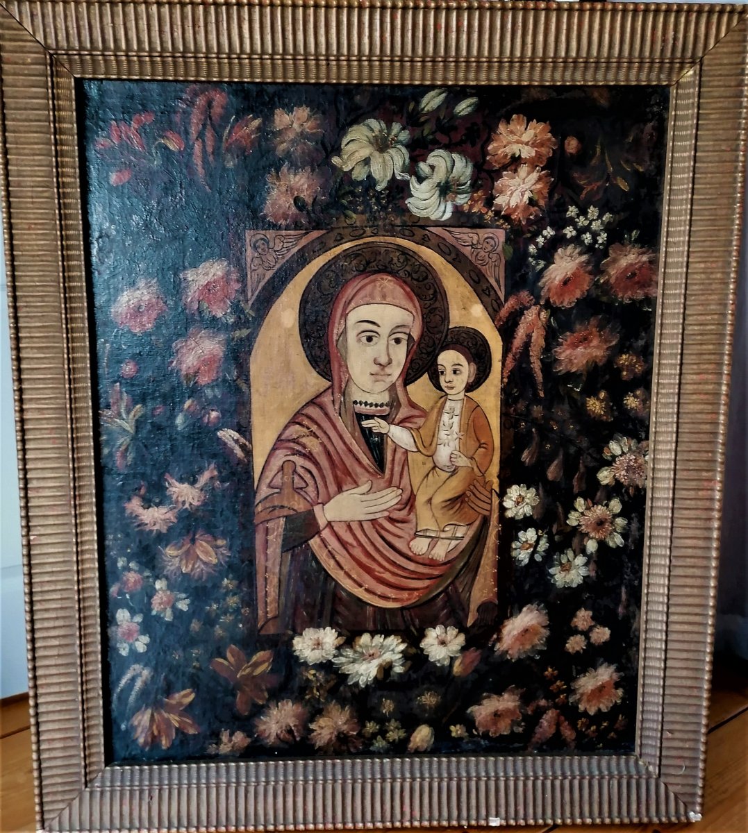 Vierge A L Enfant D Epoque XVII Eme Siecle-ecole Etrangere-espagne-italie-grece-93 x 76 cm--photo-2