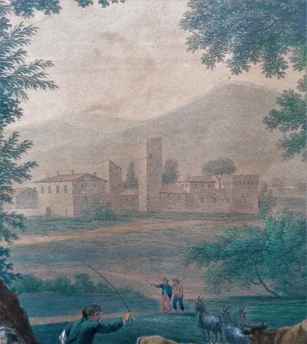 Gravure Aquarellée-rehauts De Gouache-gomme Arabique-fete Villageoise-claude Gellée-Haldenwang--photo-4
