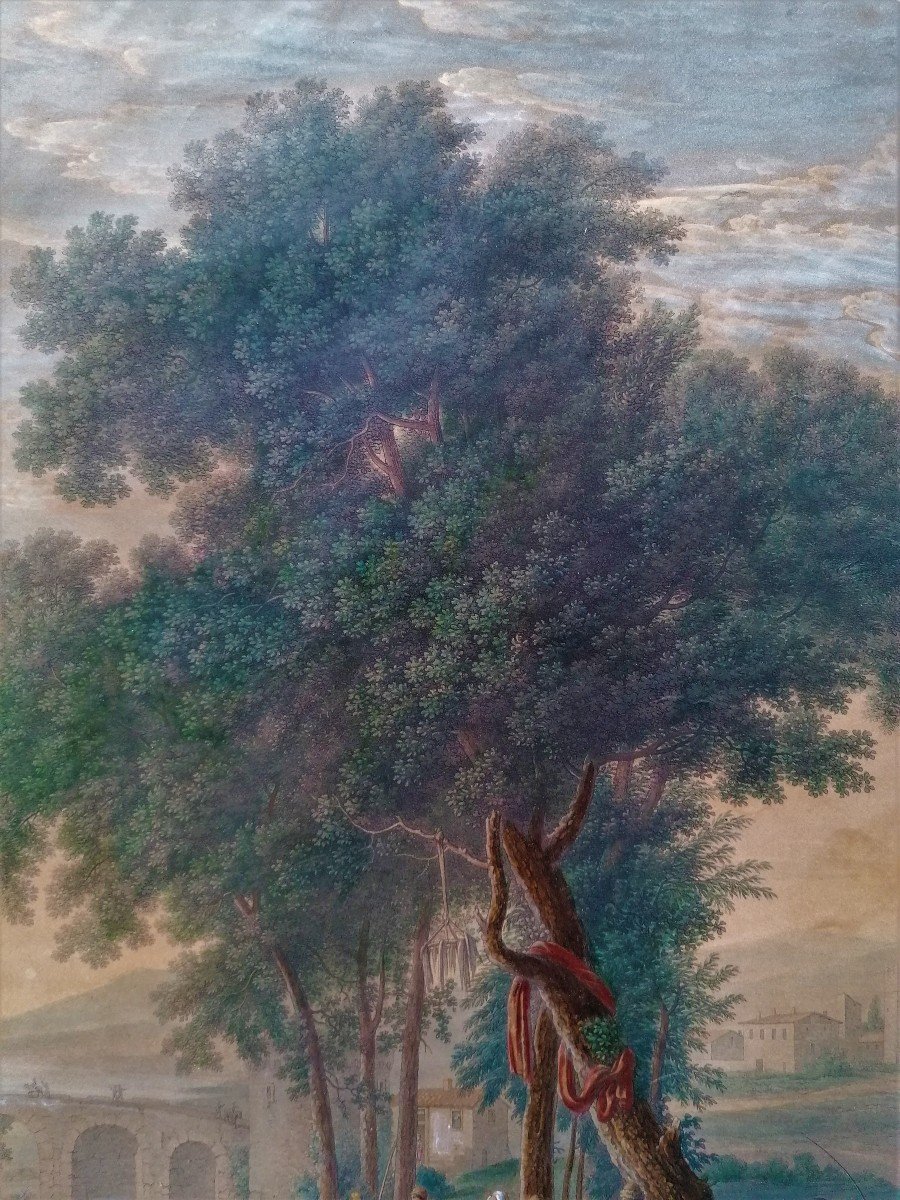 Gravure Aquarellée-rehauts De Gouache-gomme Arabique-fete Villageoise-claude Gellée-Haldenwang--photo-5