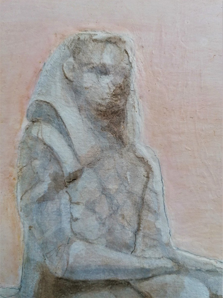 Aquarelle - Francesco Longo Mancini - Orientaliste - Egypte - Colosses De Memnon --photo-2