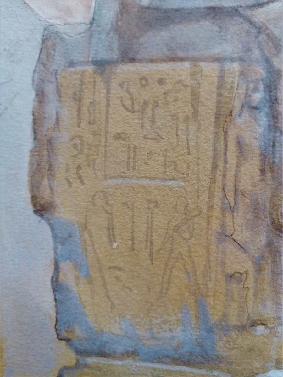 Watercolor - Francesco Longo Mancini - Orientaliste - Egypt - Colossi Of Memnon --photo-3