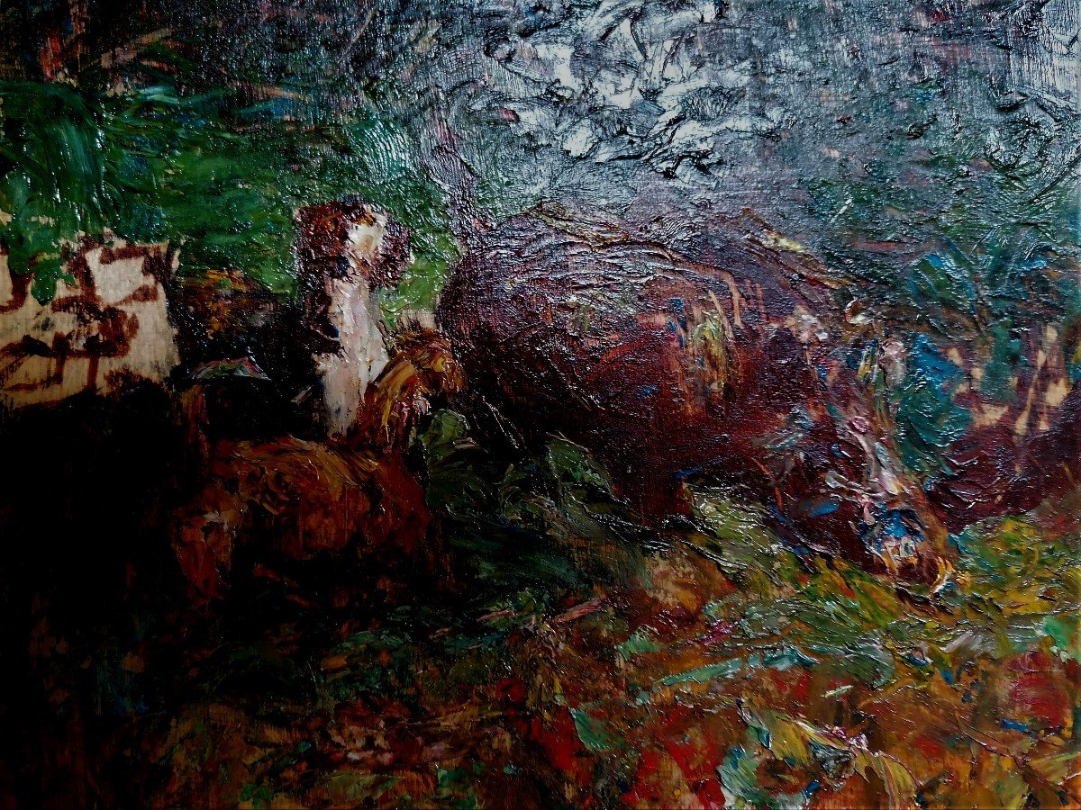 Huile - Rene Herisson - Chasse - Sanglier - Chiens - Halali - Impressionniste --photo-2