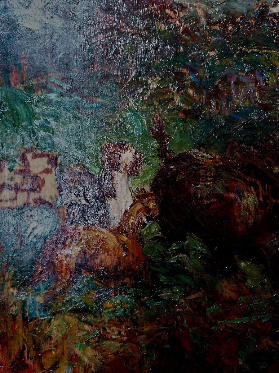 Oil - Rene Herisson - Hunting - Wild Boar - Dogs - Halali - Impressionist --photo-4