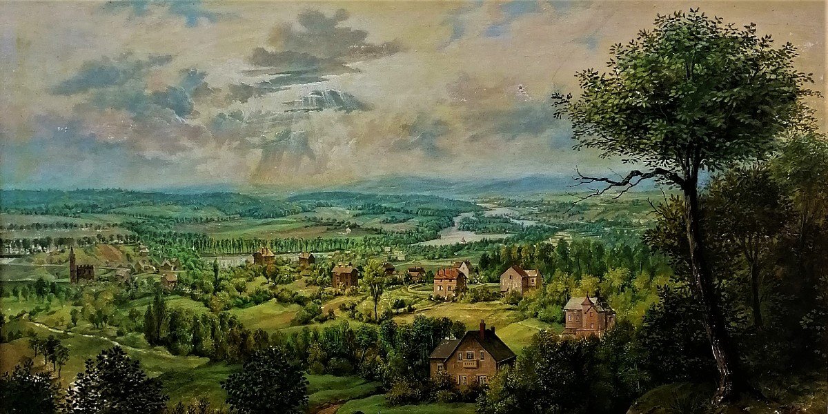 Huile - Paysage Panoramique - Debut XX Eme - 60 X 90 Cm --photo-2