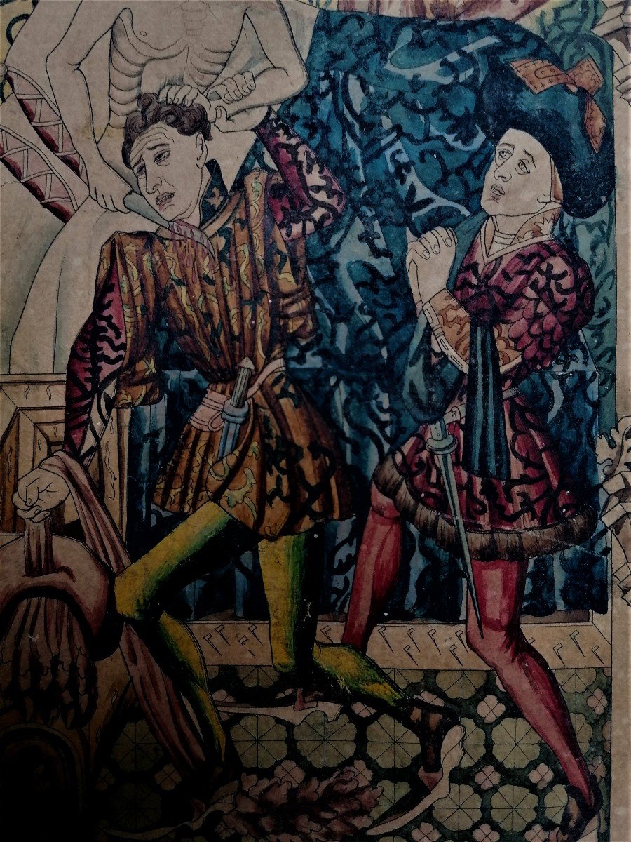 Watercolor - D Apres Rogier Van Der Weyden - Bruxelles - Bern - Herkenbald - Tapestry --photo-3
