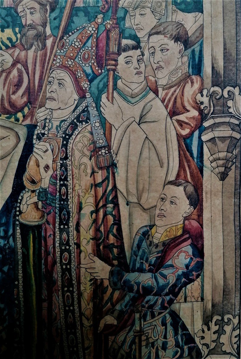 Watercolor - D Apres Rogier Van Der Weyden - Bruxelles - Bern - Herkenbald - Tapestry --photo-4