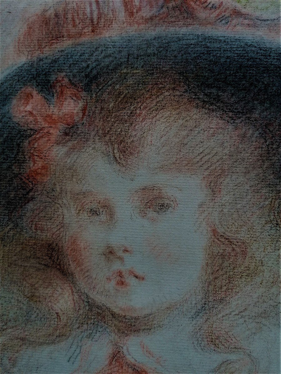 Dessin Aux Trois Crayons - Portrait D une Petite Fille - Impressionniste - M. Giraud ?- XIX Eme-photo-3