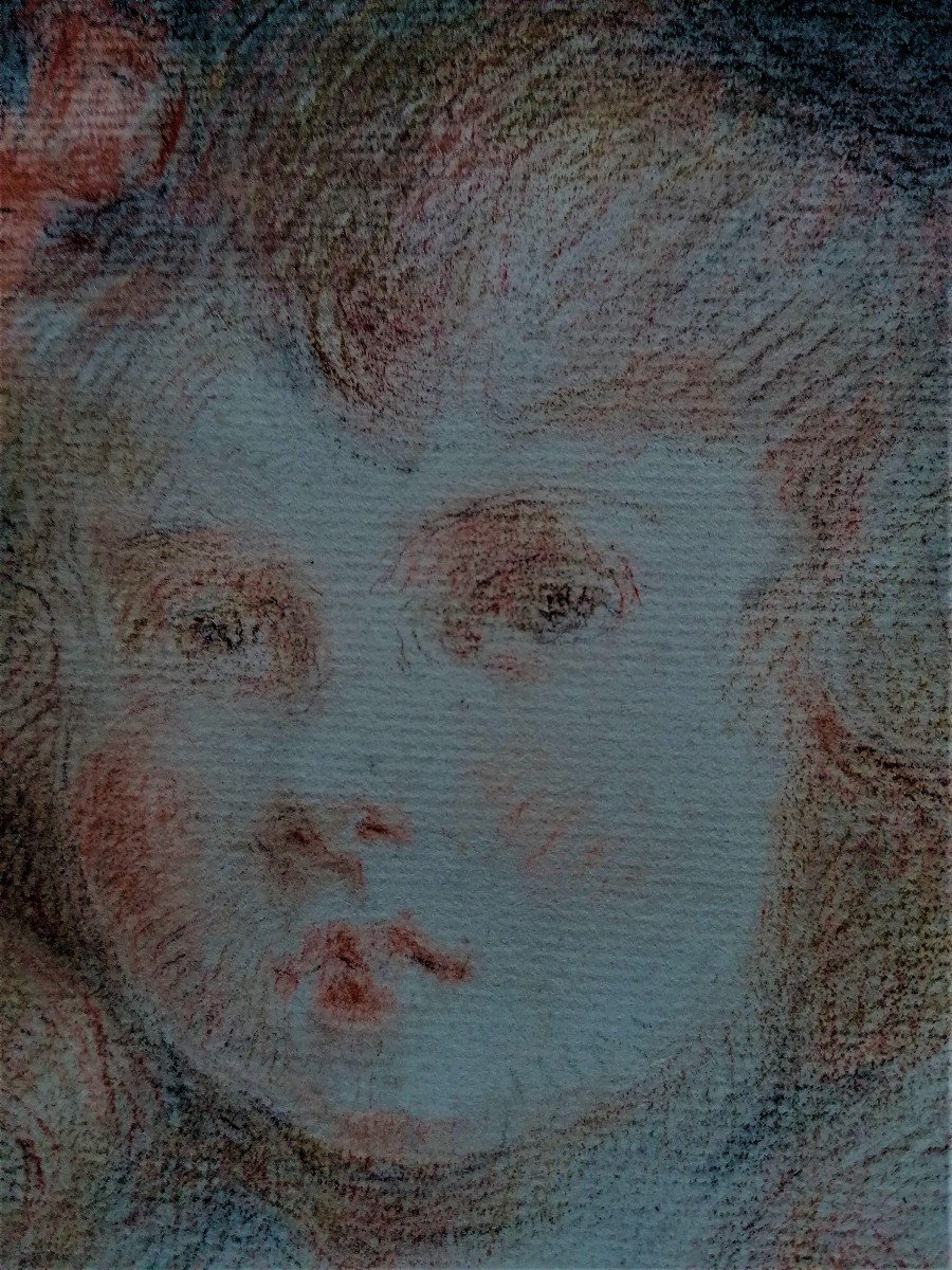 Dessin Aux Trois Crayons - Portrait D une Petite Fille - Impressionniste - M. Giraud ?- XIX Eme-photo-4