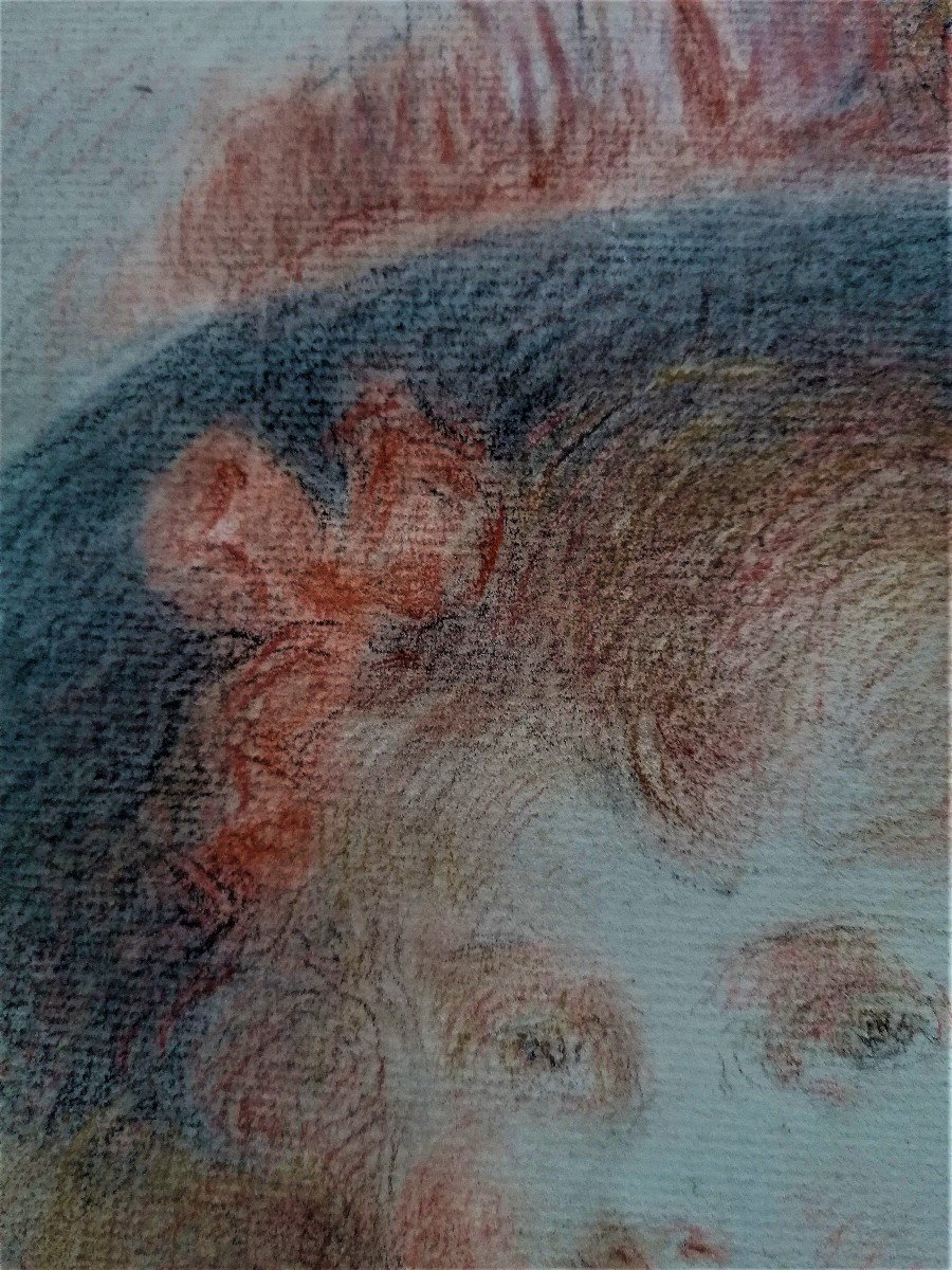 Dessin Aux Trois Crayons - Portrait D une Petite Fille - Impressionniste - M. Giraud ?- XIX Eme-photo-2